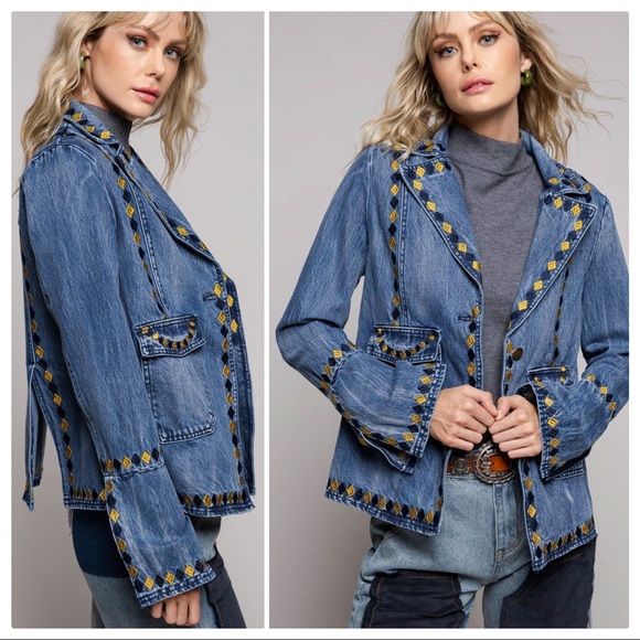 POL Jackets & Blazers - POL 70's Vintage Tribal Embroidered Denim Jacket